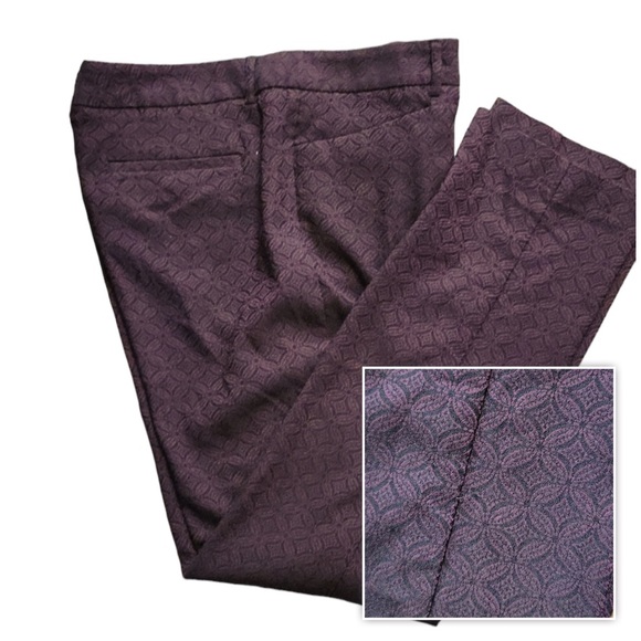 Mario Serrani Pants - Mario Serrani Eggplant Black Flower Pattern Slim Fit Trousers Size 4